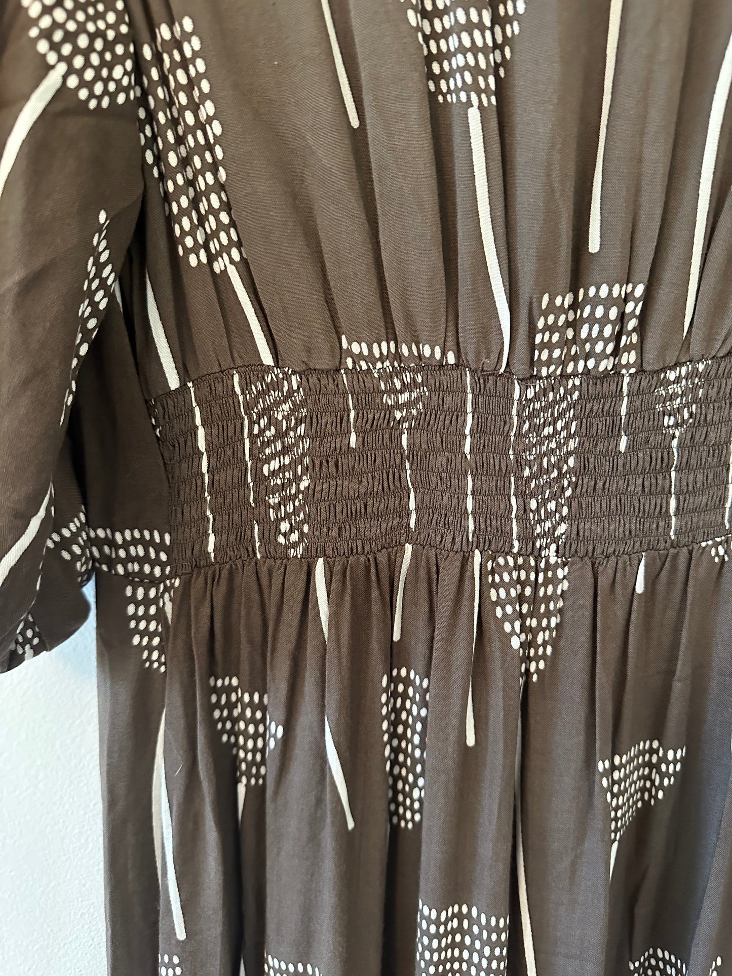 Skemo Brown Floral Dress with Gold Beading - Size Small