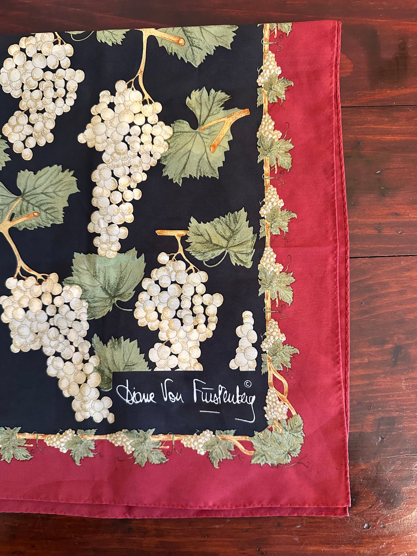 Diane Von Furstenberg Red and Black Grape Print Scarf