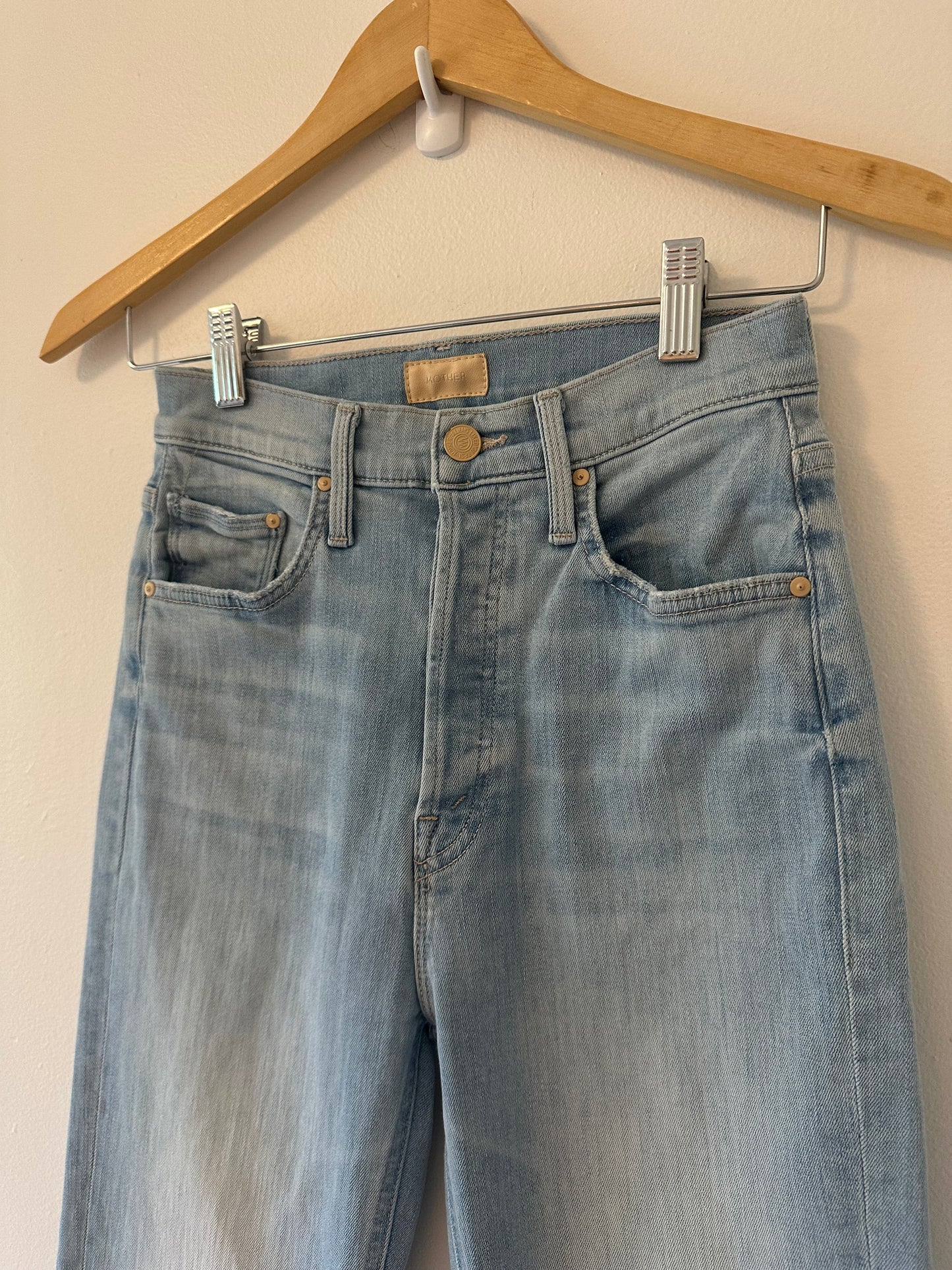 MOTHER The Tripper Ankle Fray Blue Flare Jeans in Island Time - Size 24