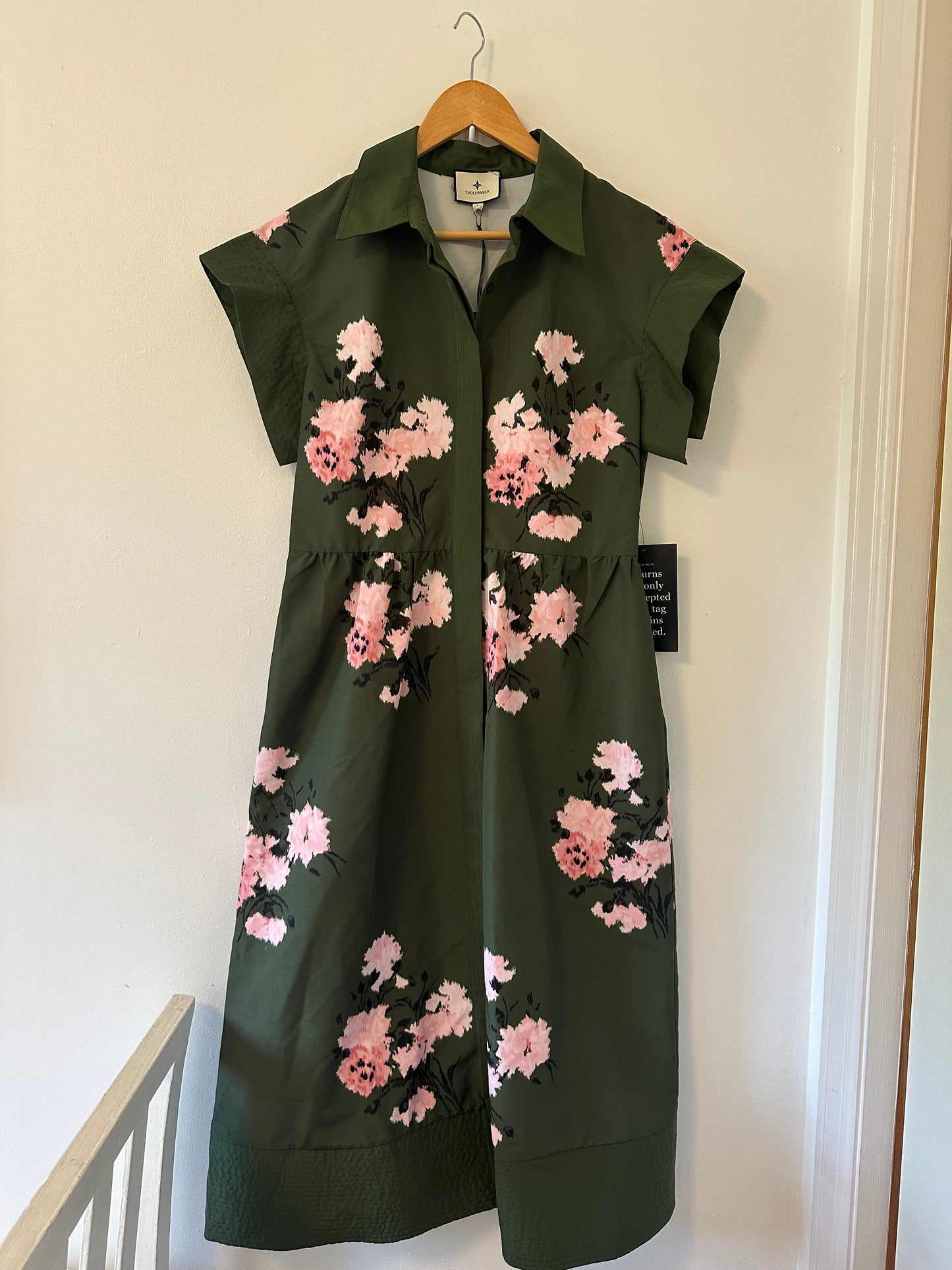 NWT Tuckernuck Olive and Pressed Powder Floral Chloe Dress - Size Large