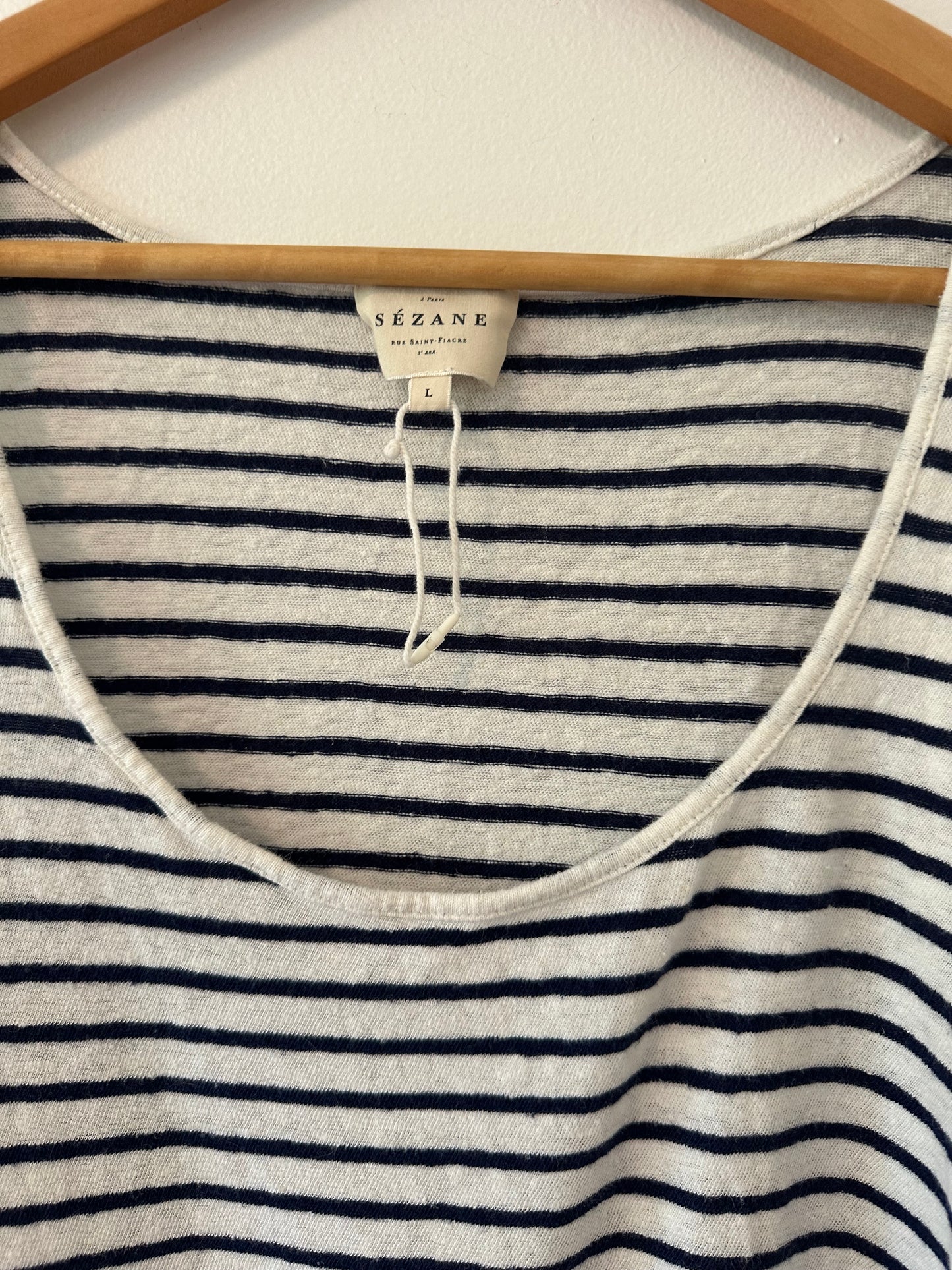 Sezane John Top in Ecru and Navy - Size Large