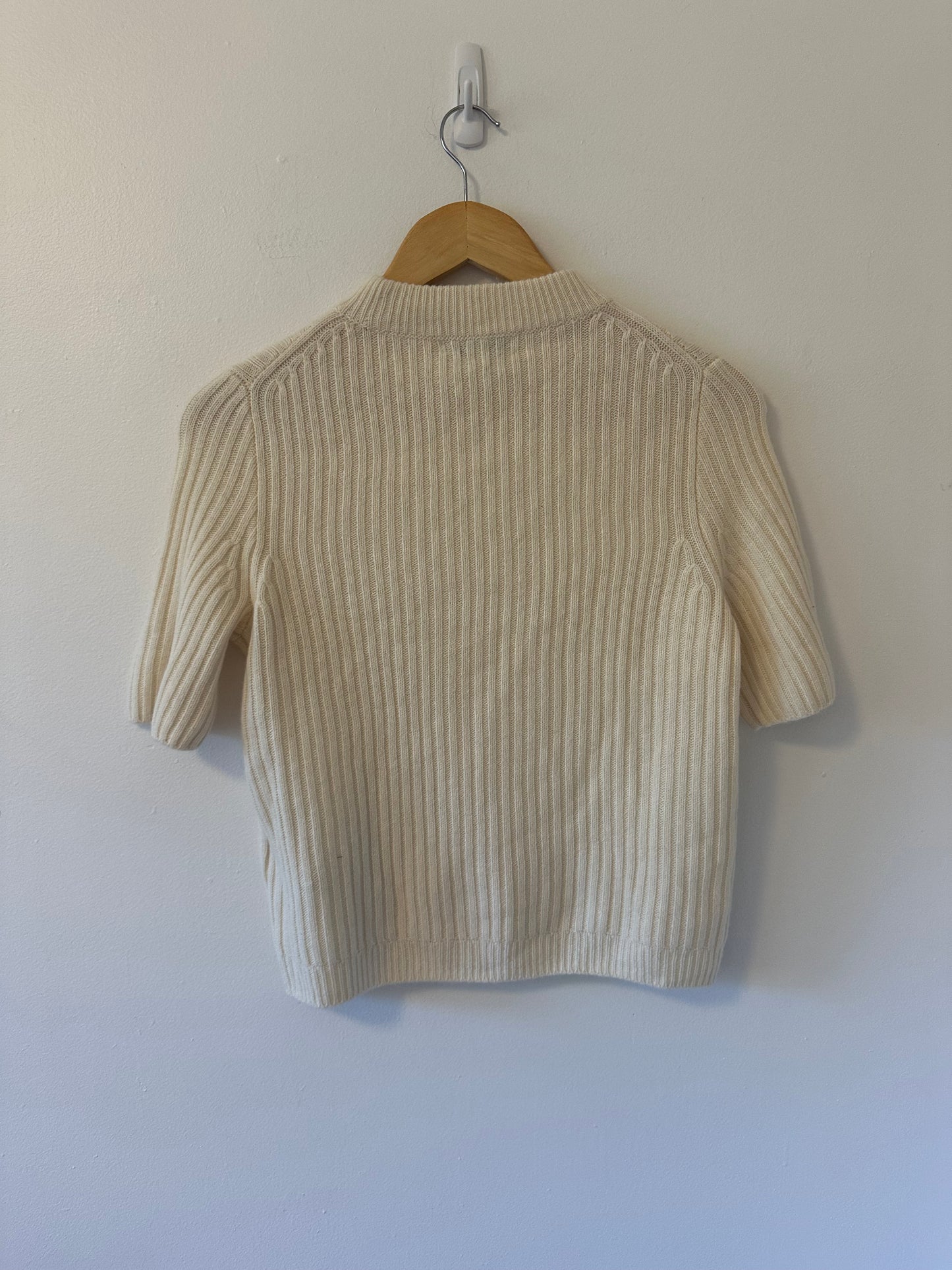 Madewell Short Sleeve Cream Cashmere Ribbed Sweater | Size Medium