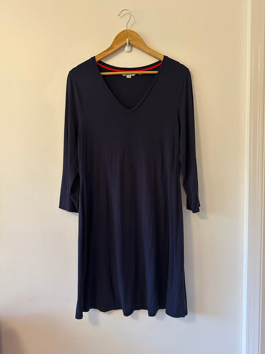 Boden Navy Long Sleeve Jersey V-Neck Dress | Size 14L