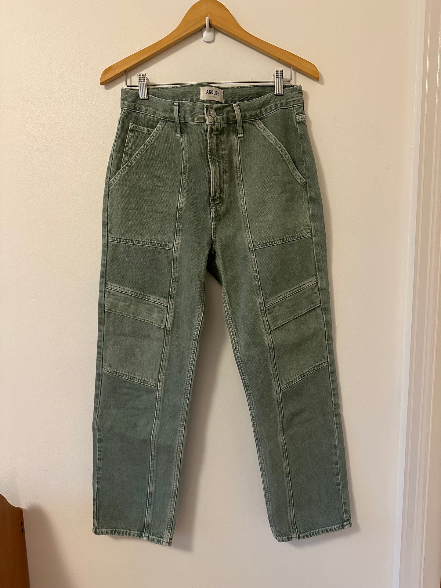 Agolde Cooper Cargo Straight Leg Cotton Jeans in Salamander | Size 28