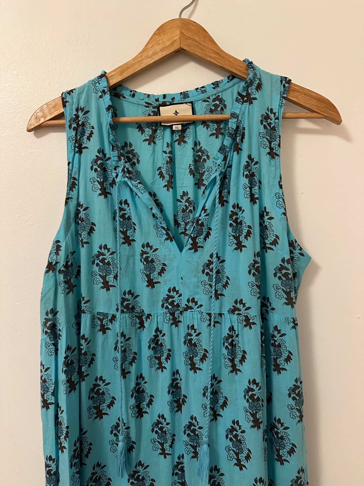 Tuckernuck Tropical Turquoise Bouquet Salty Paloma Sleeveless Caftan Dress | Size XL