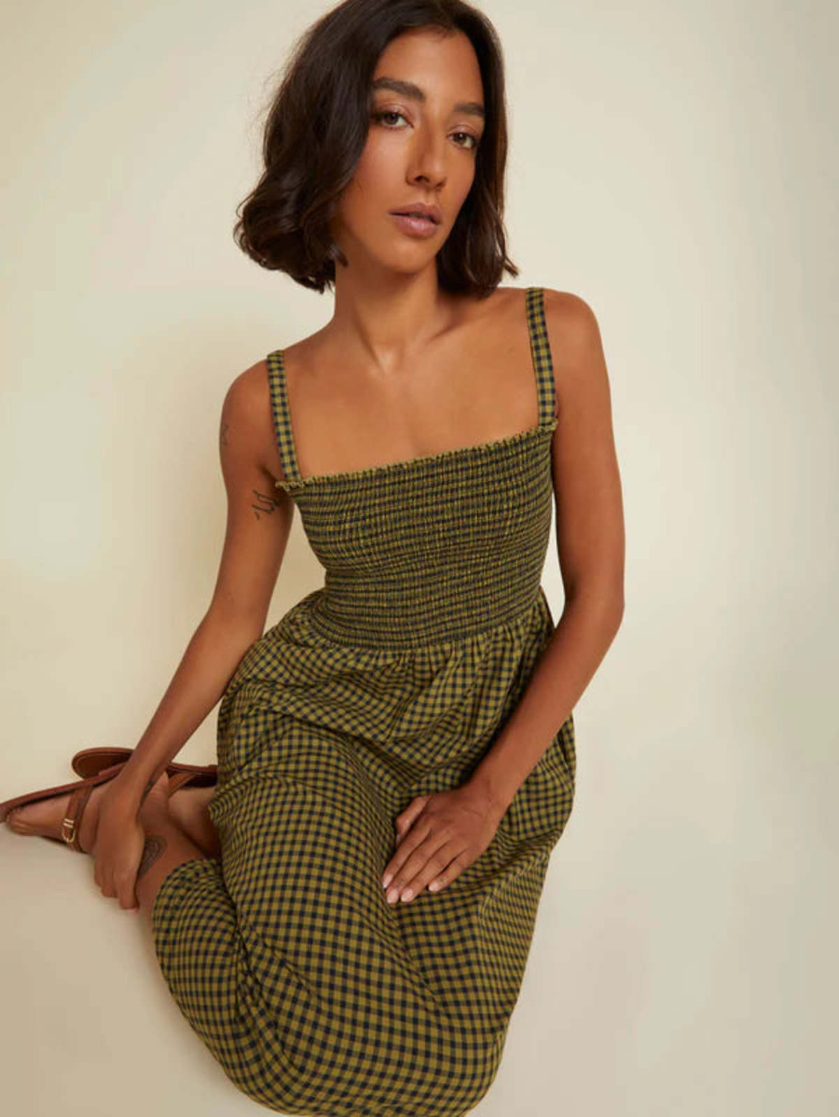 Nation LTD Embry Checkered Midi Dress in Lichen