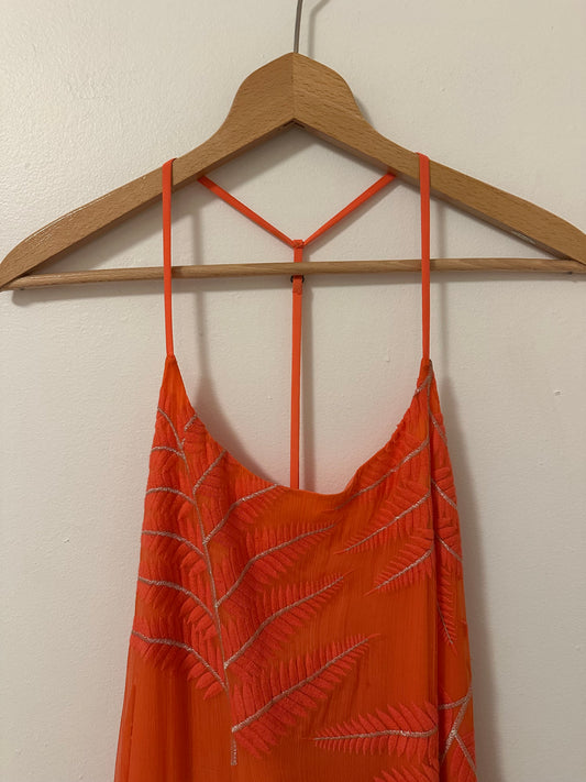 Alice + Olivia Kelly T-Back Silk Maxi Dress in Coral | Size 4