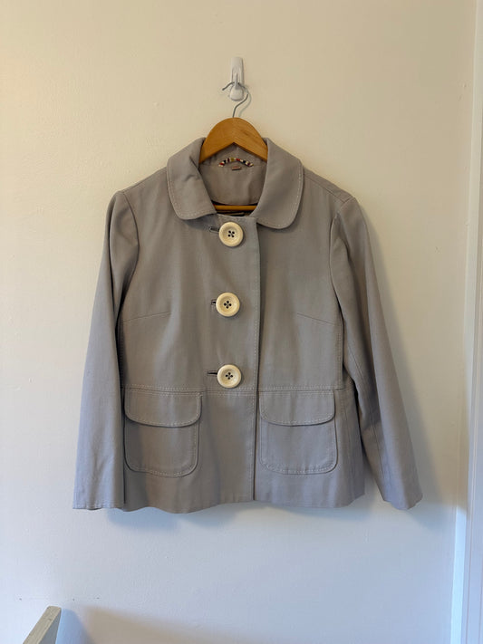 Boden Cotton Jacket with Peter Pan Collar and Big Buttons in Gray - Size 10