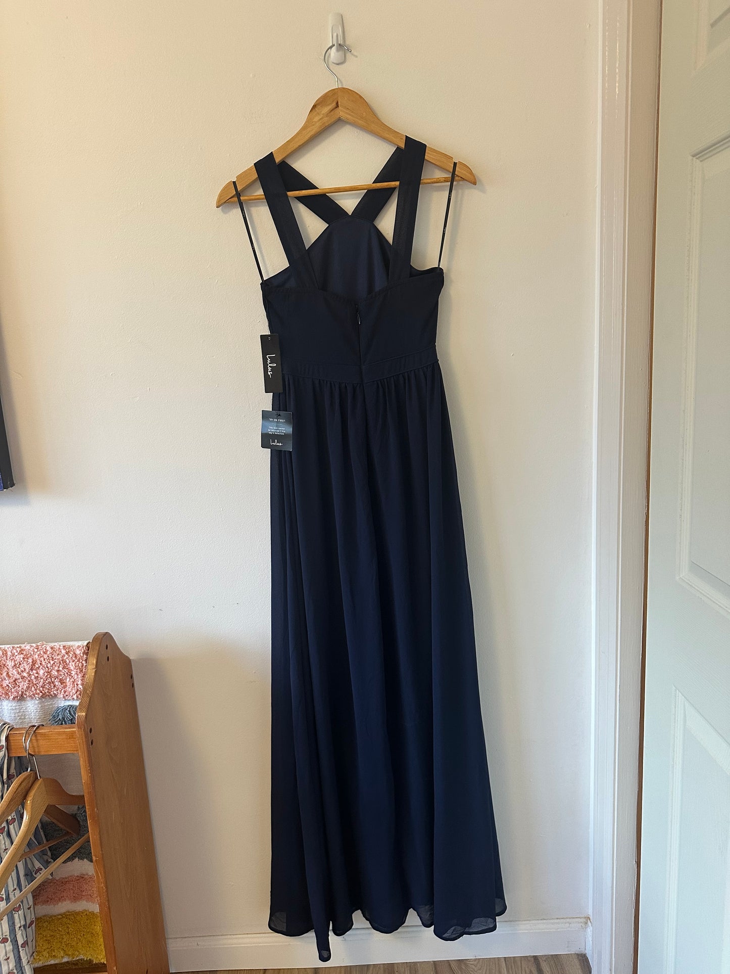 NWT Lulus Air of Romance Navy Blue Maxi Dress | Size Small