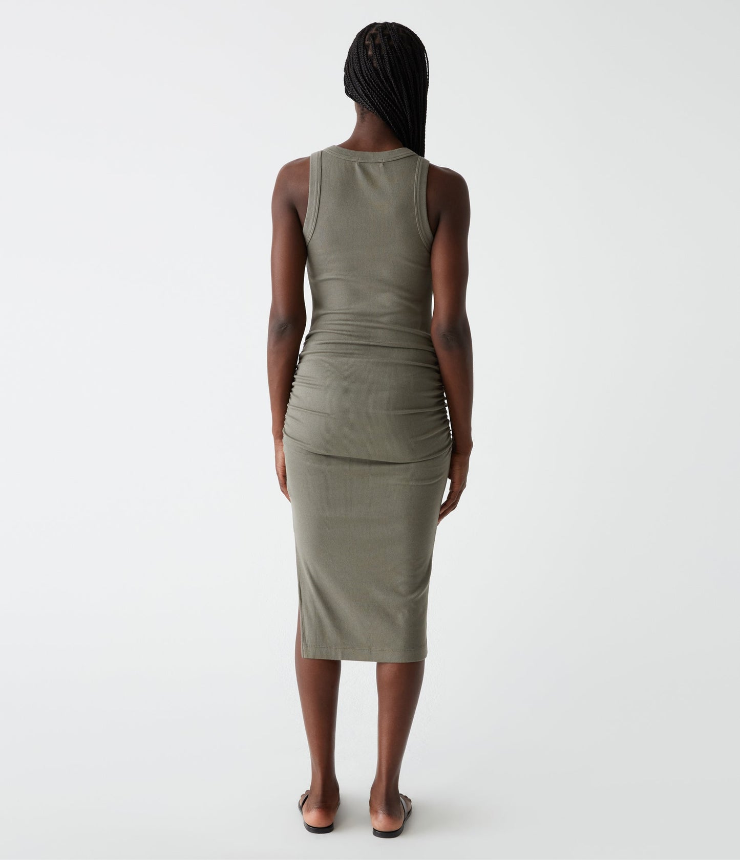Michael Stars Wren Ribbed Midi Dress in Olive | Size Medium