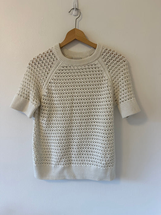 Varley Alva Cream Short Sleeve Knit Sweater Top in Cotton | Size Small