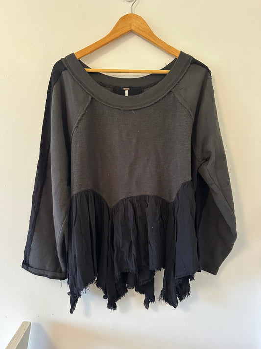 Free People Ruffle Peplum Sweatshirt in Black - Size XS