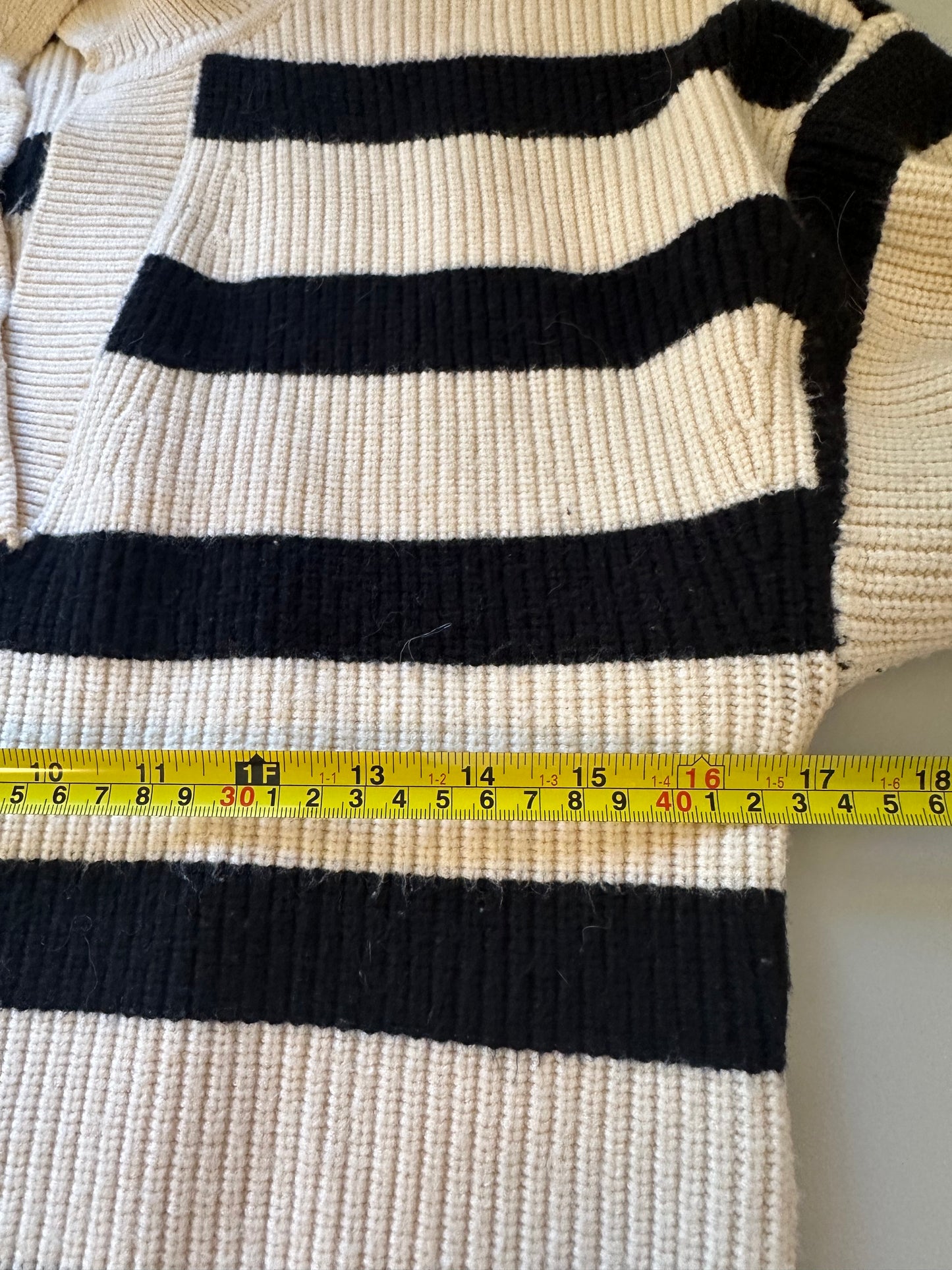 Costes Striped Black and Cream Collared Polo Sweater | Size Small