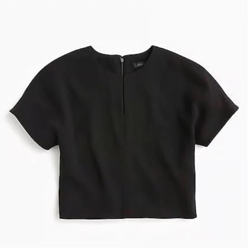 NWT J. Crew 365 Crepe Boxy Crop Blouse in Black - Size 10