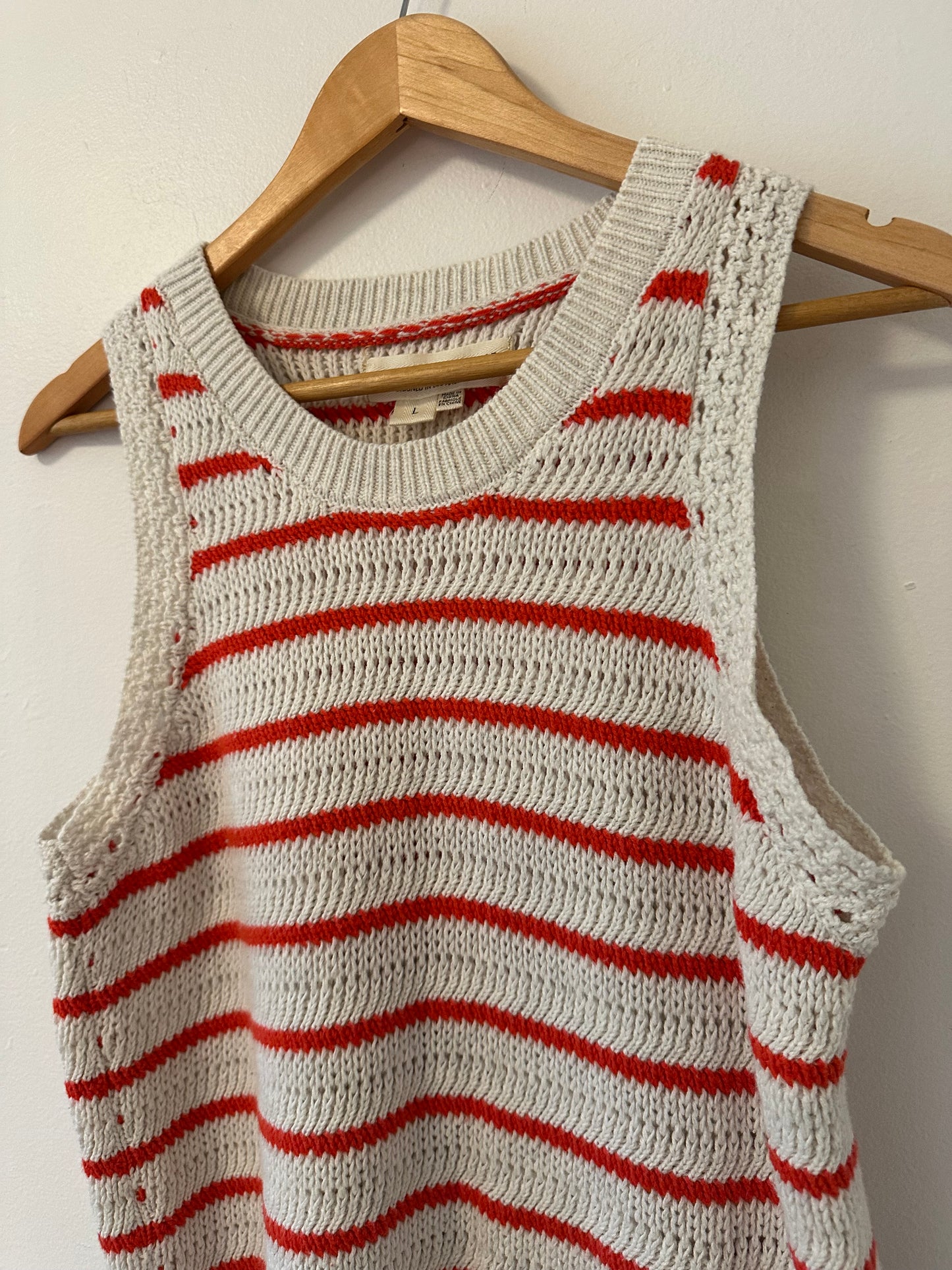Saltwater LUXE Gaby Sweater Vest Tank Top in Cream and Red Stripe | Size Large