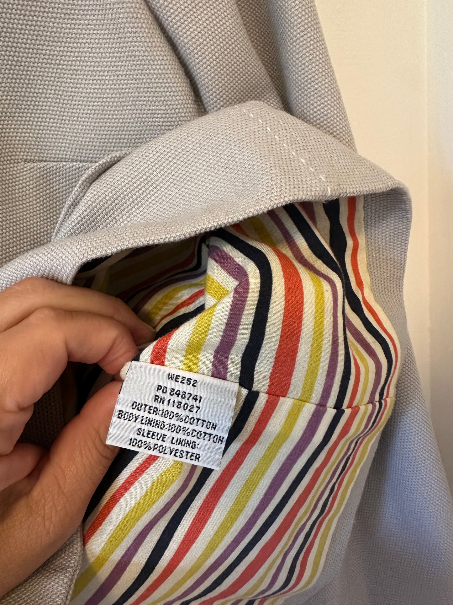 Boden Cotton Jacket with Peter Pan Collar and Big Buttons in Gray - Size 10