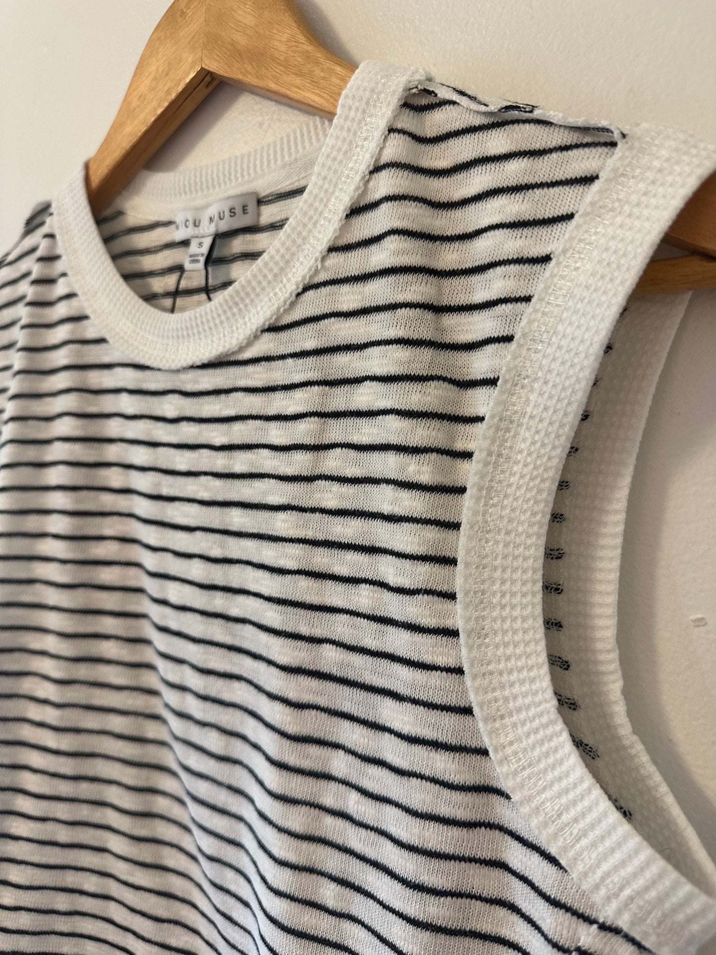 Miou Muse Striped Sleeveless Top - Black and White - Size Small