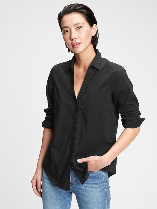GAP Perfect Shirt in Black Cotton Poplin - Size Small