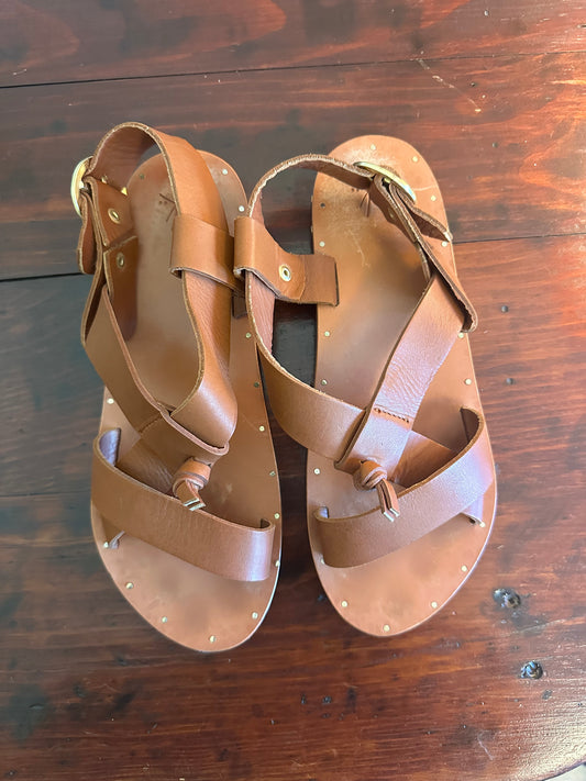 Beek Brown Leather Sandals Size 8