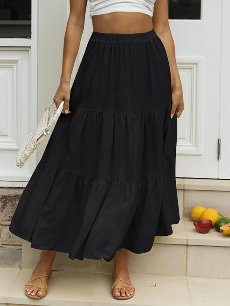Sundry Black Cotton Gauze Tiered Maxi Skirt | Size Small (1)