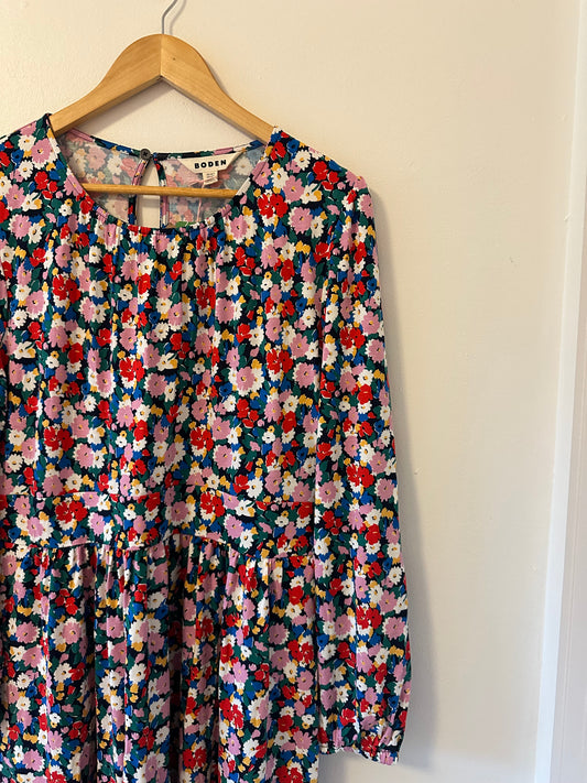 NWT Boden Alexandra Blouson Jersey Dress in Multi, Painterly Meadow - Size 12P