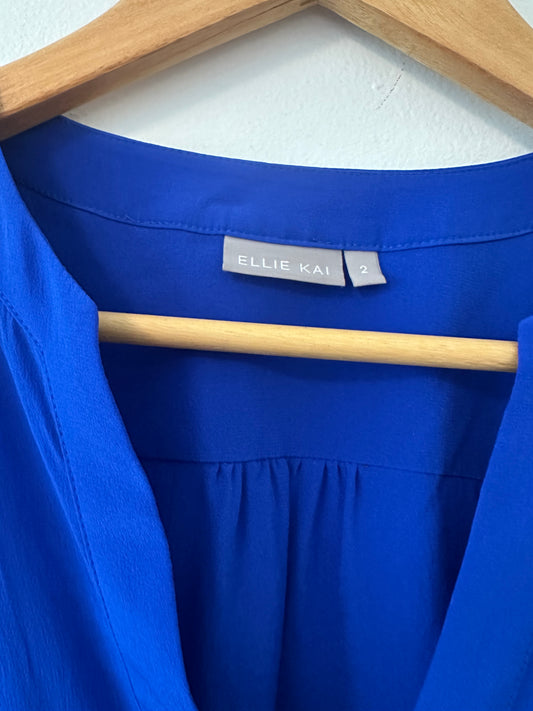 Ellie Kai Notch Neck Blue Silk Blouse - Size 2