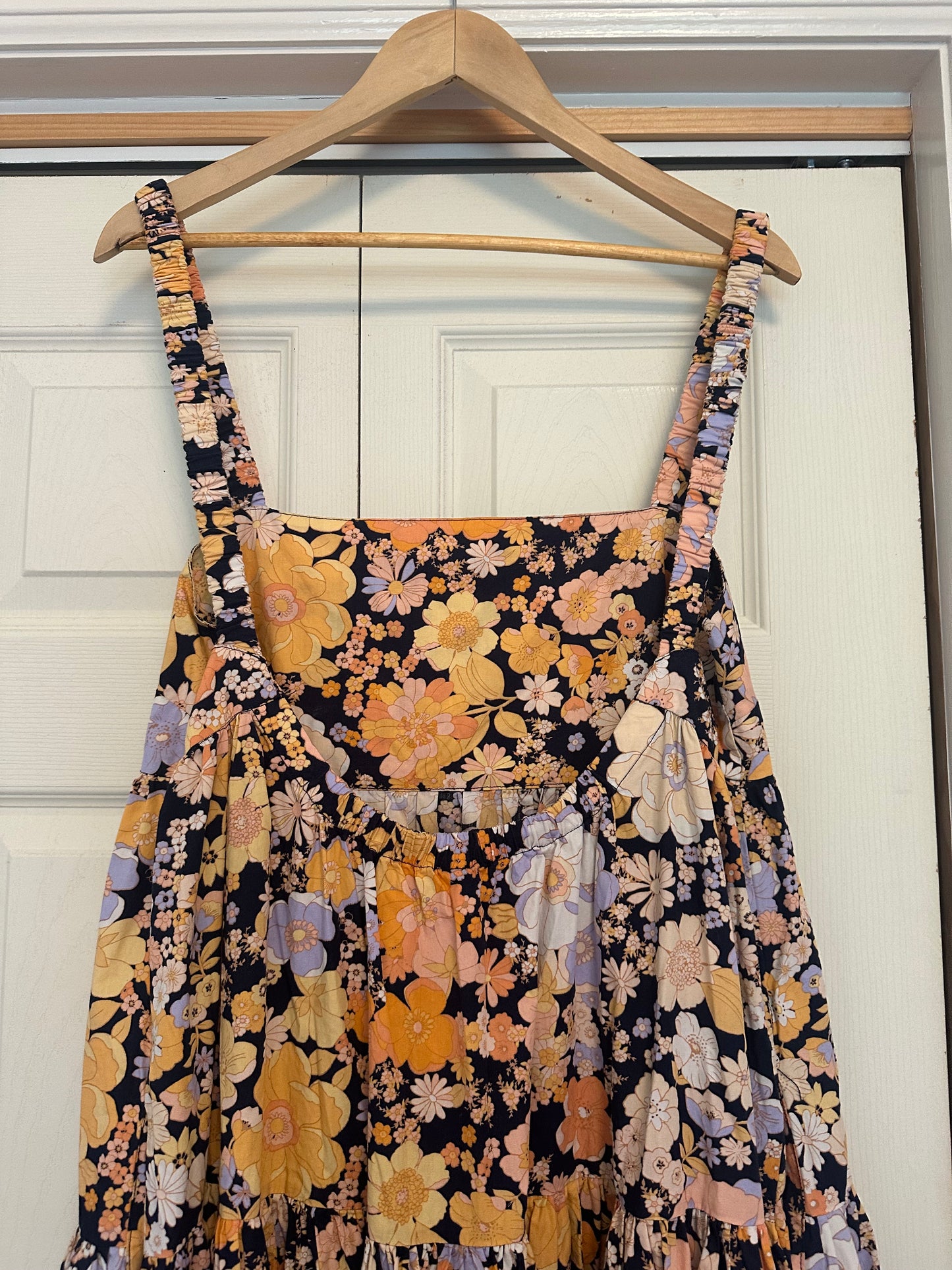 Free People Park Slope Orange and Pink Tiered Maxi Sundress Size Small
