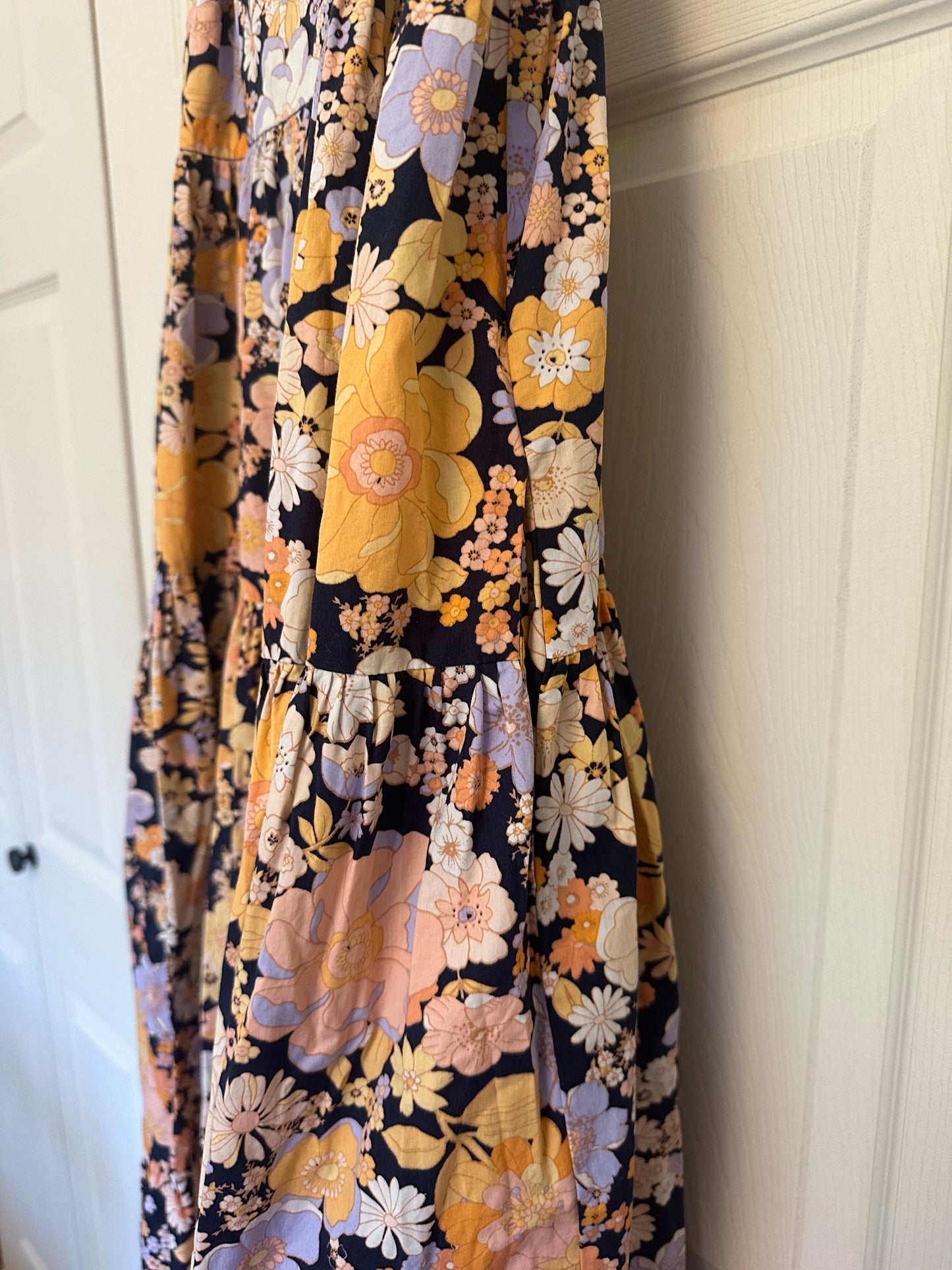 Free People Park Slope Orange and Pink Tiered Maxi Sundress Size Small