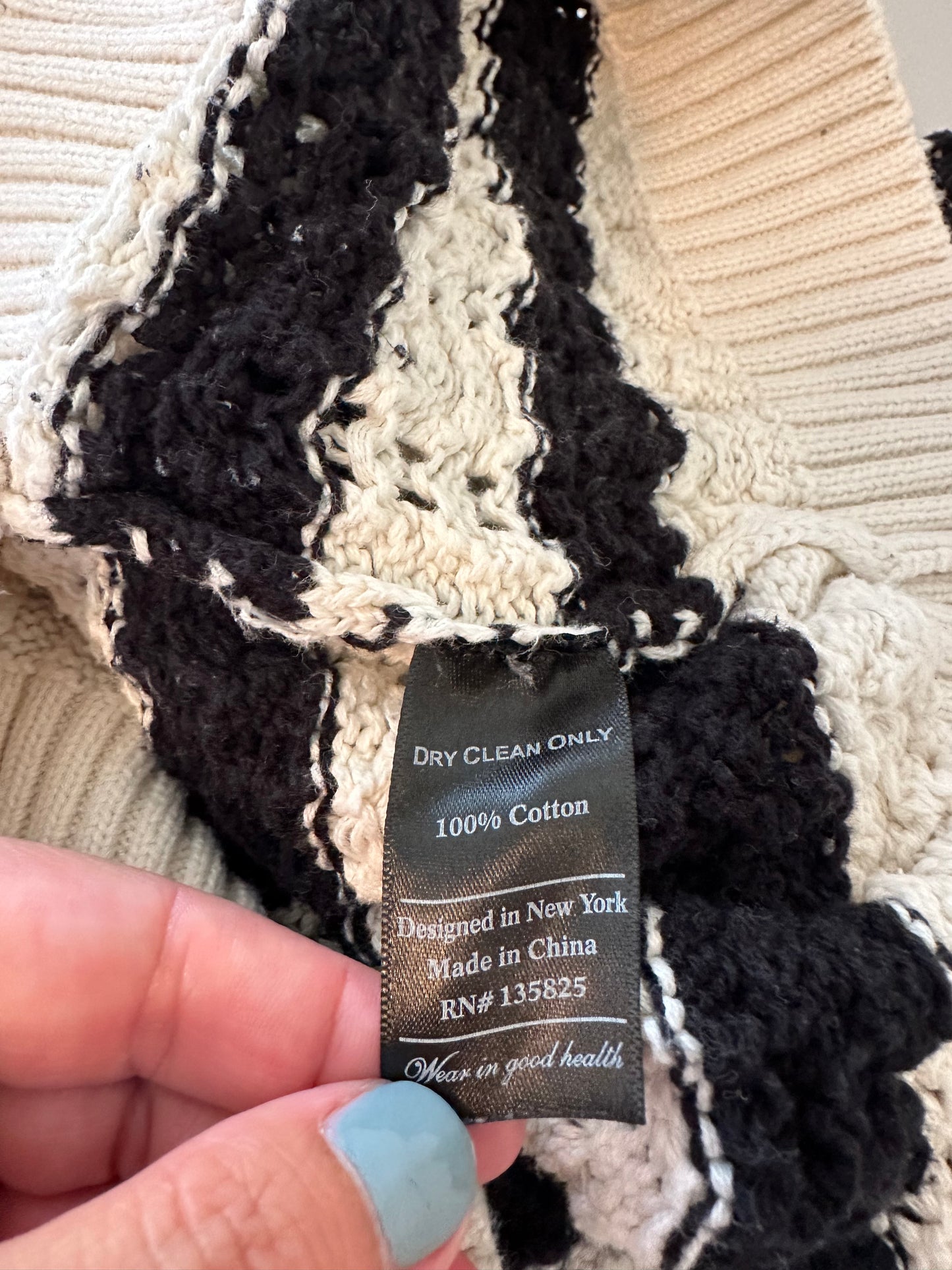 No. 6 Store Black and White Striped Cropped Polo Cotton Sweater | Size Large