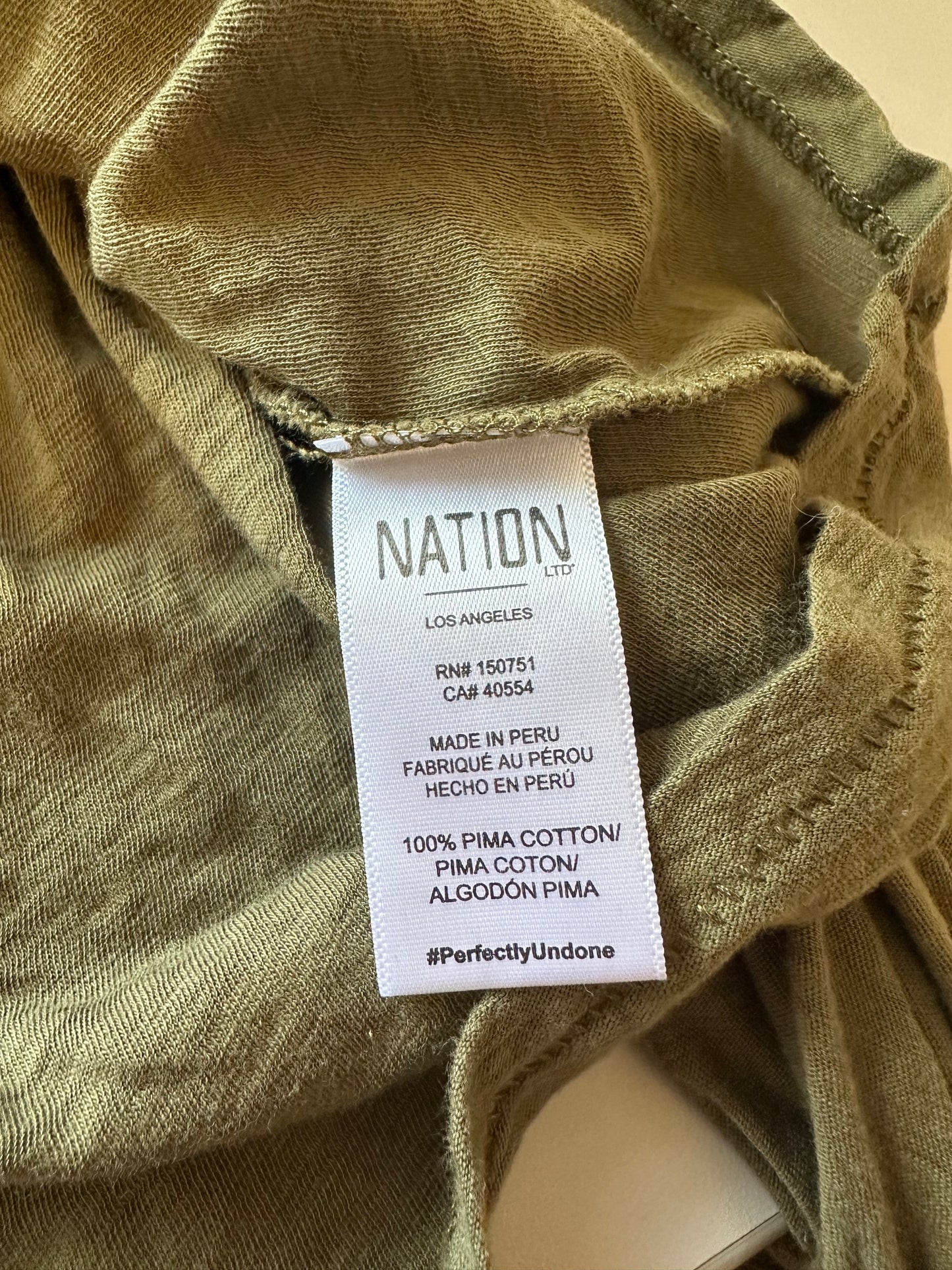 Nation LTD Olive Green Puff Sleeve Loren Pima Cotton Long Sleeve T-Shirt | Size Medium