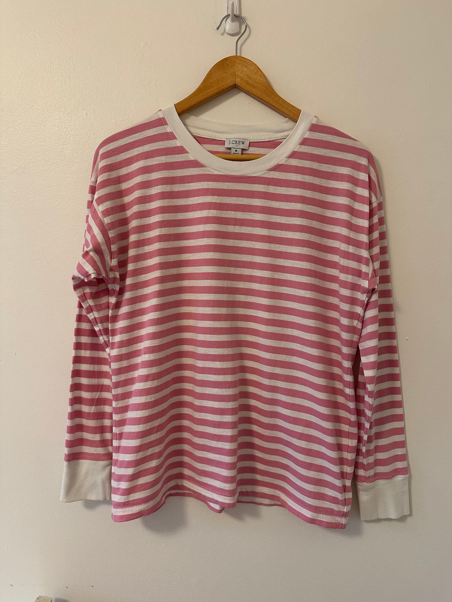 J.Crew Pink and White Striped Long Sleeve Slub Shirt - Size Medium