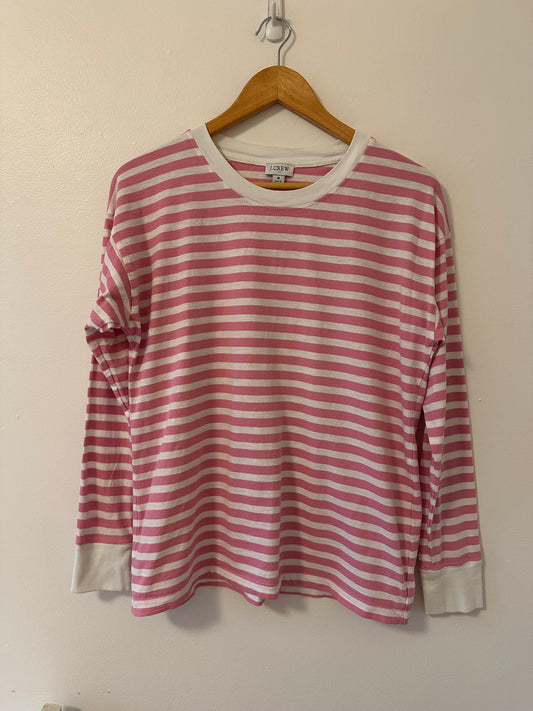 J.Crew Pink and White Striped Long Sleeve Slub Shirt - Size Medium