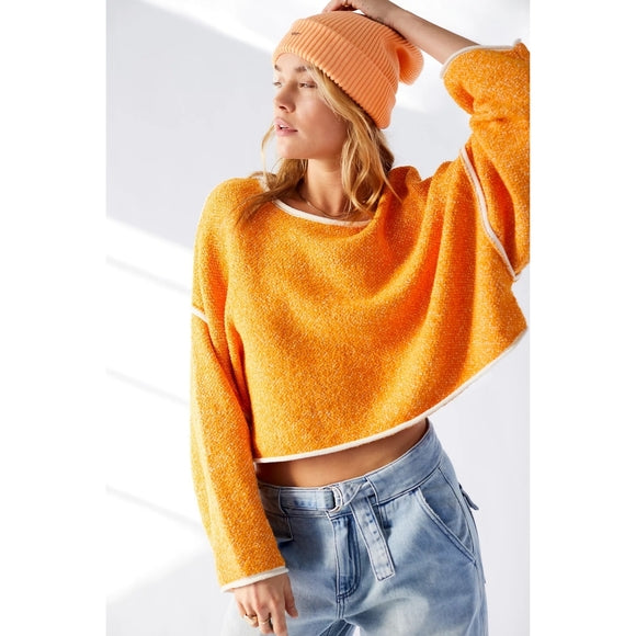 Free People Bardot Orange Oversized Sweater | Size XS