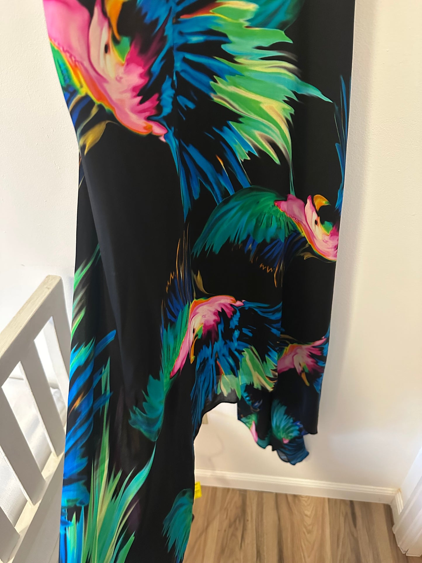 NWT Milly Silk Black Dress with Colorful Parrot Print Size 4