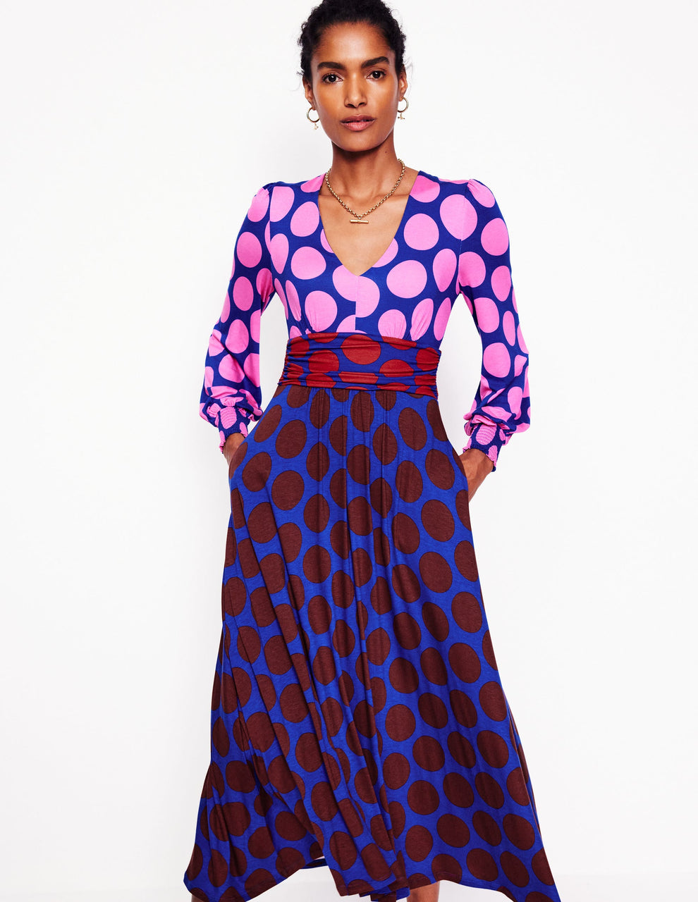 NWT Boden Daphne Jersey Maxi Dress in Pink Tourmaline, Large Spot - Size 8