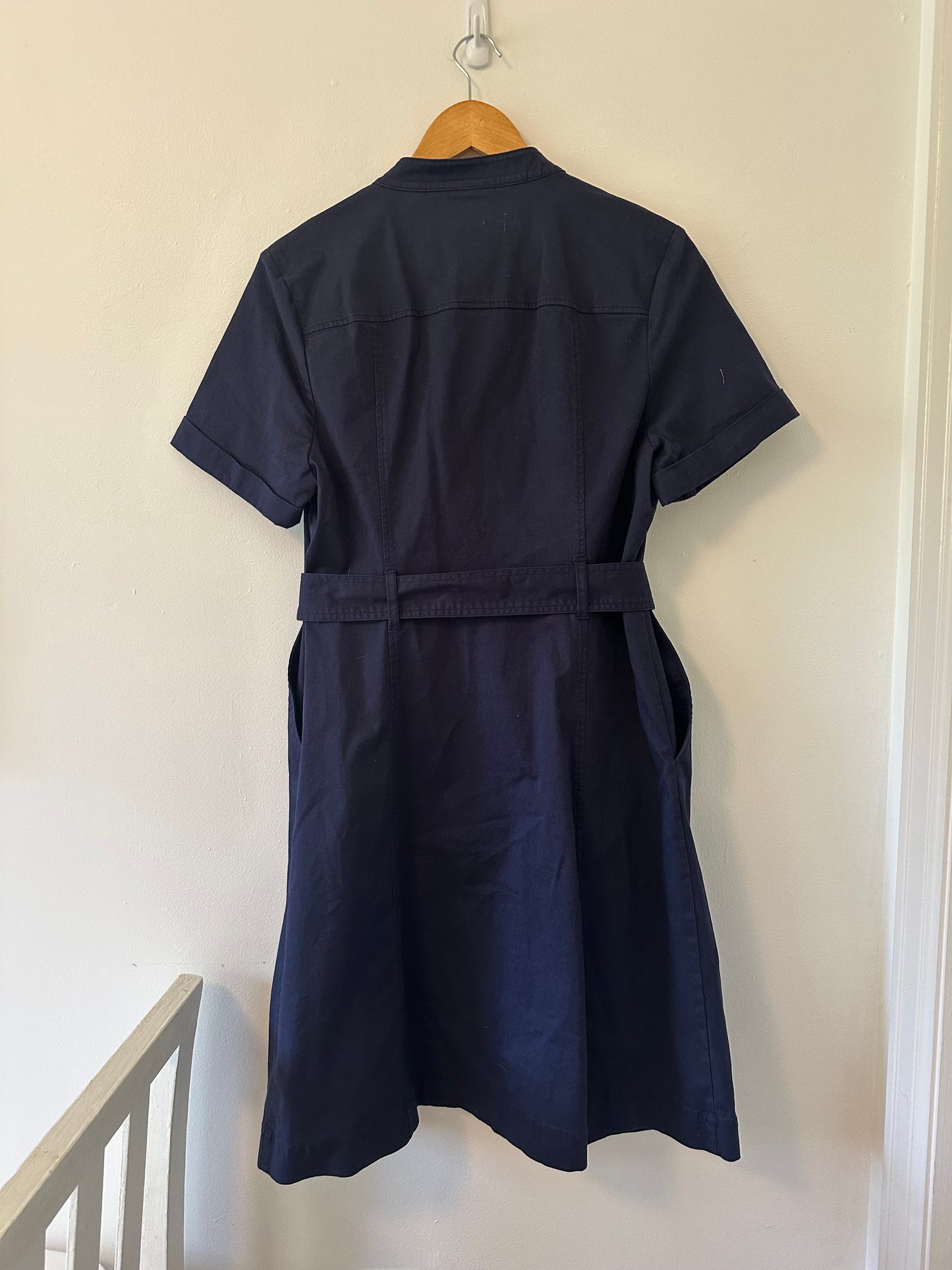 Boden Cecily Short Sleeve Navy Button-Up Dress with Belt - Size 10