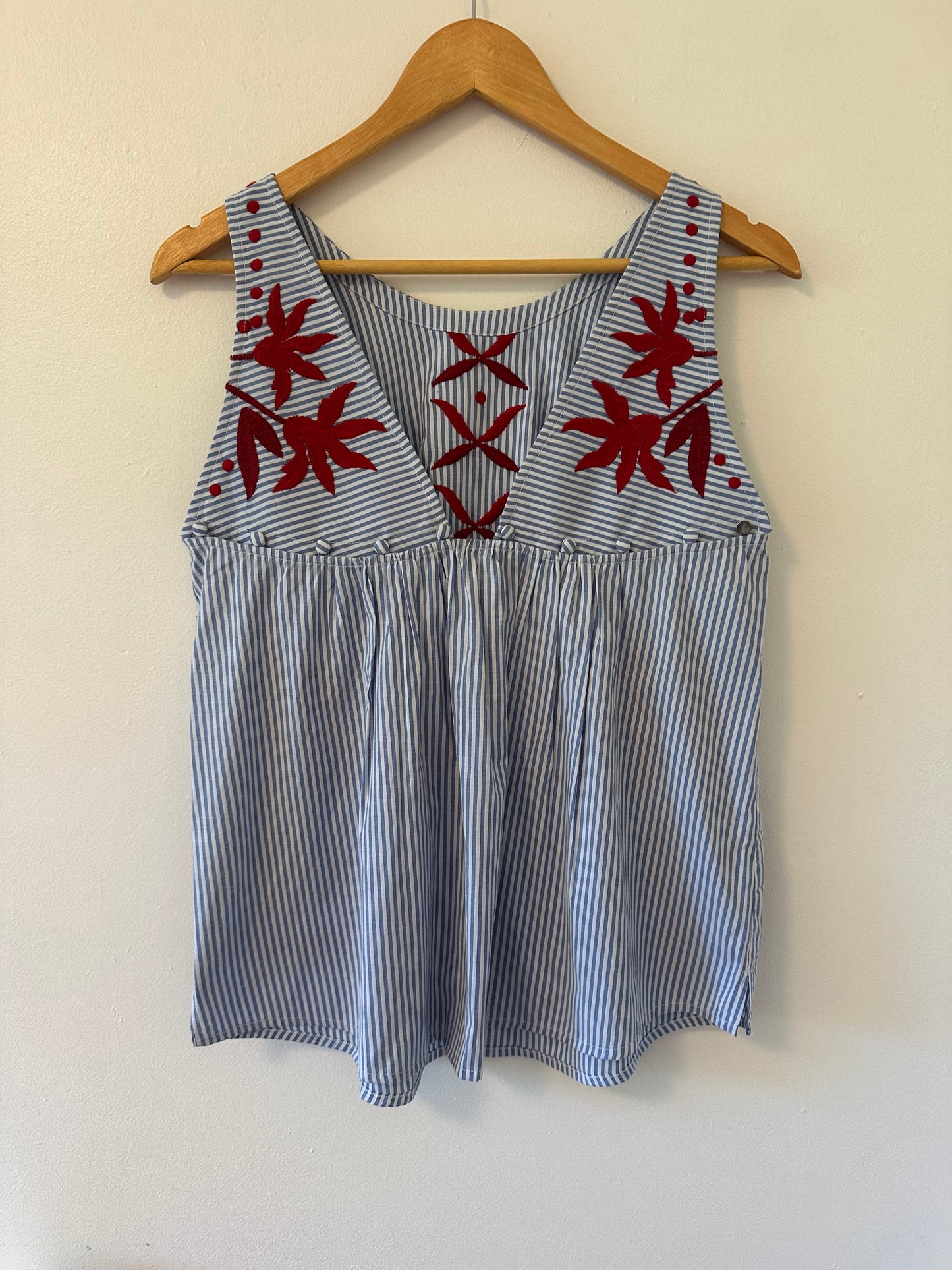 Maeve Striped Sleeveless Top with Red Embroidery - Size Medium