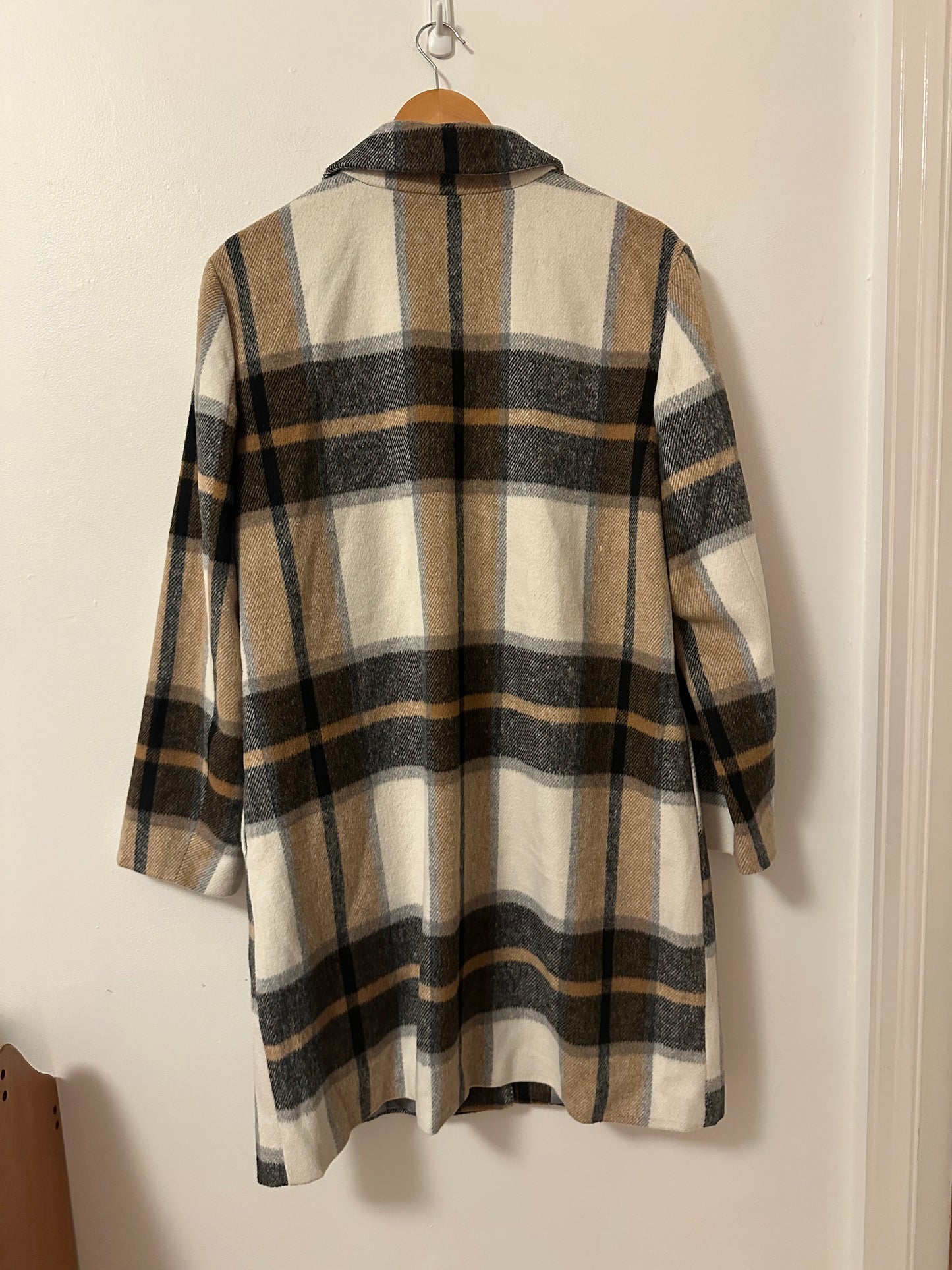 BB Dakota Steve Madden Cher Ivory Plaid Brushed Coat | Size Large