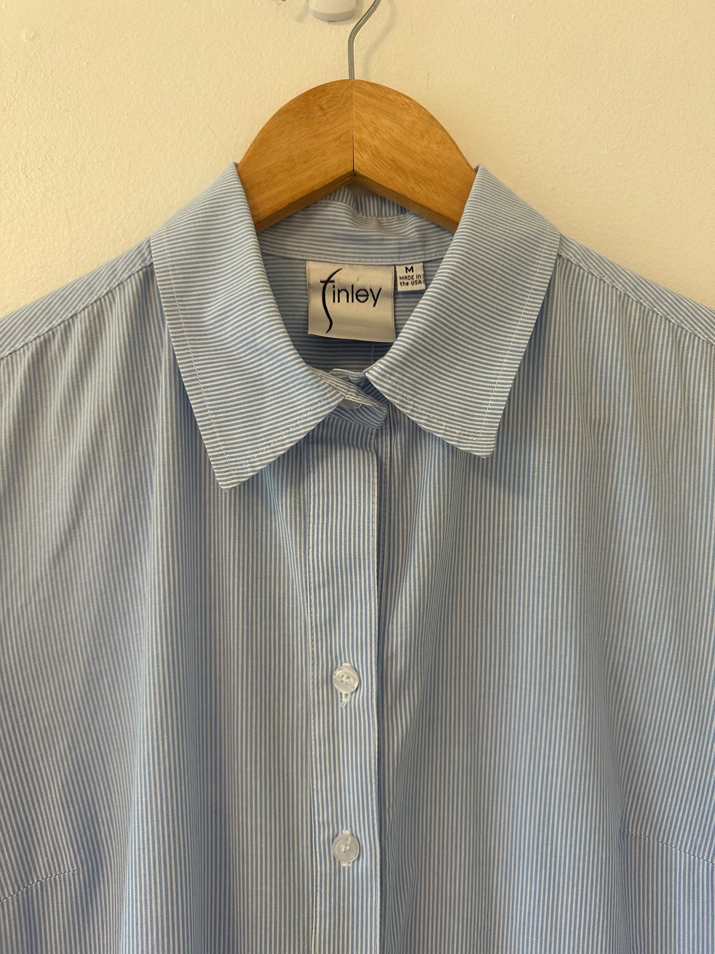 Finley Jenna Striped Ruffle Shirt Dress in Blue and White - Size Medium