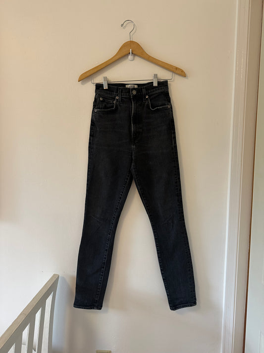 Agolde High Rise Black Pinch Waist Skinny Jeans - Size 24