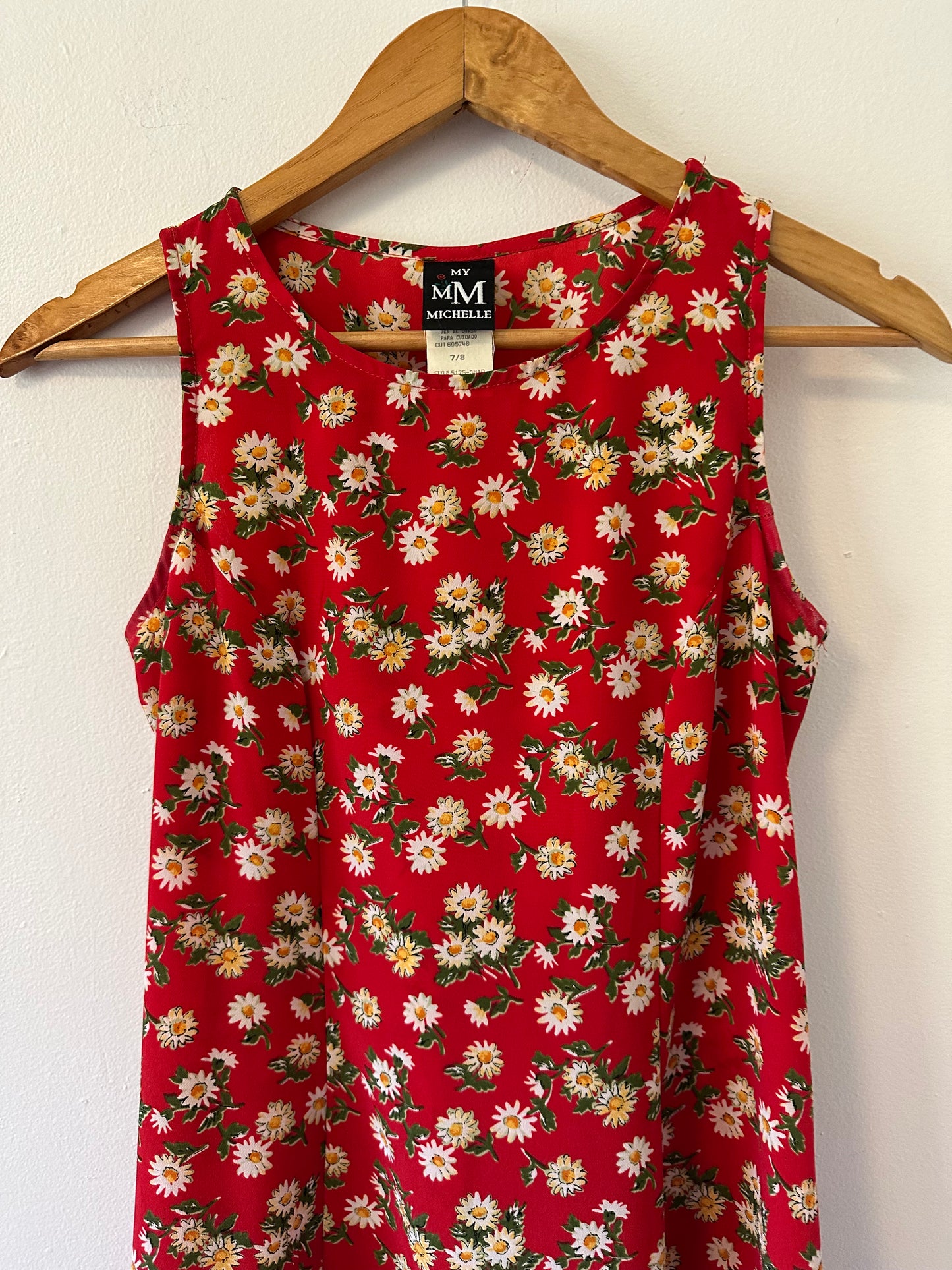 My Michelle Red Floral 90s Tie Back Midi Sleeveless Dress | Size 7/8