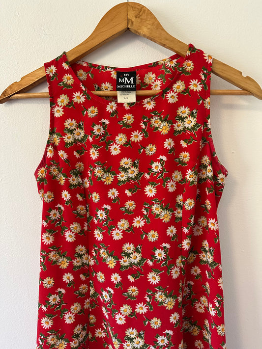 My Michelle Red Floral 90s Tie Back Midi Sleeveless Dress | Size 7/8