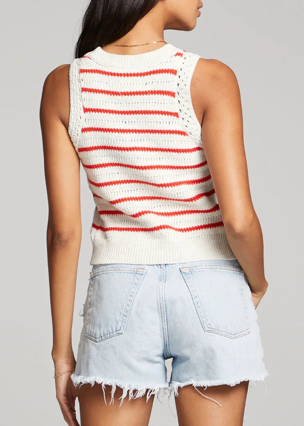 Saltwater LUXE Gaby Sweater Vest Tank Top in Cream and Red Stripe | Size Large