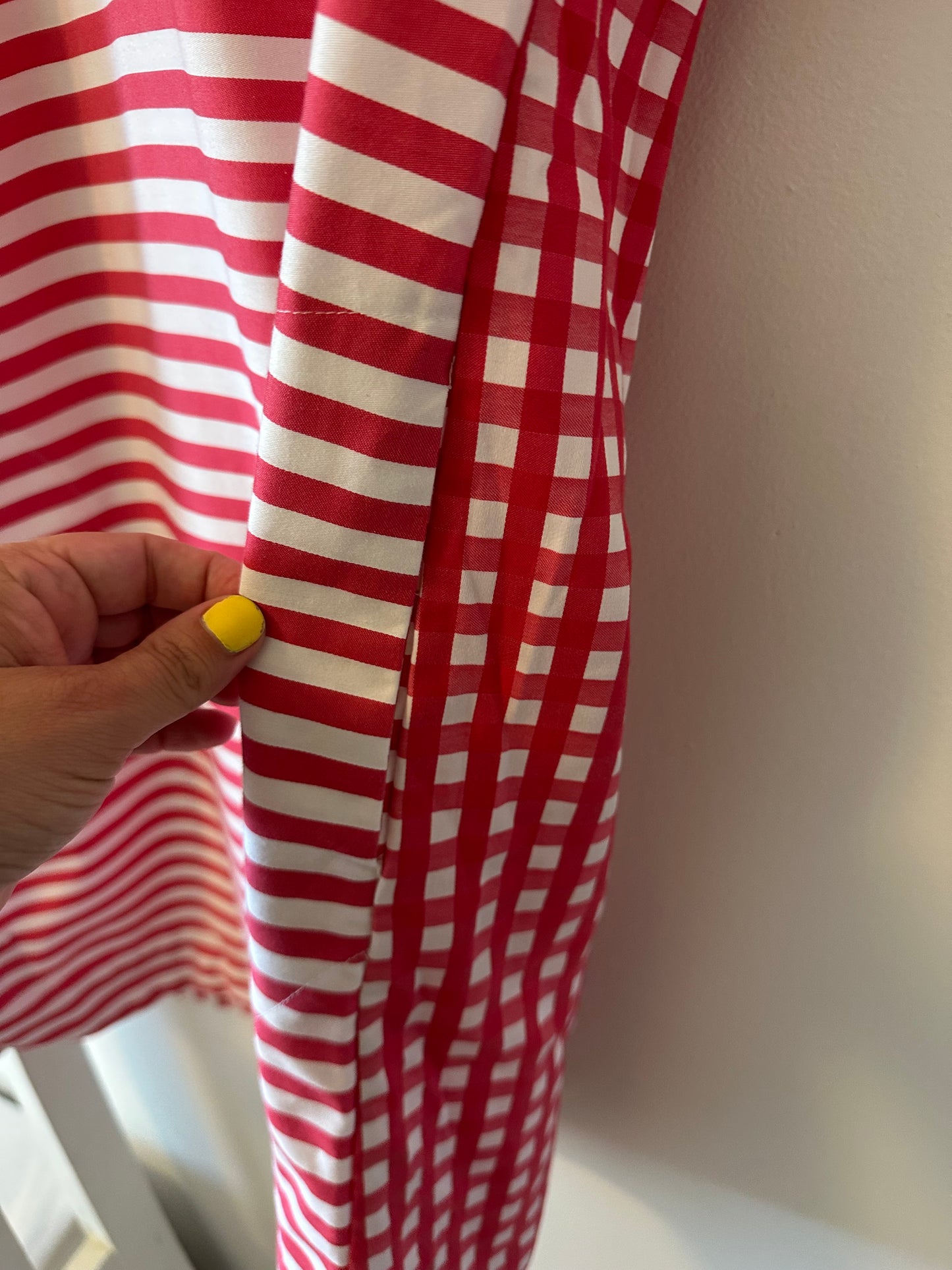 Hinson Wu Aileen Short Sleeve Stripe/Gingham Dress in Coral and White - Size Medium