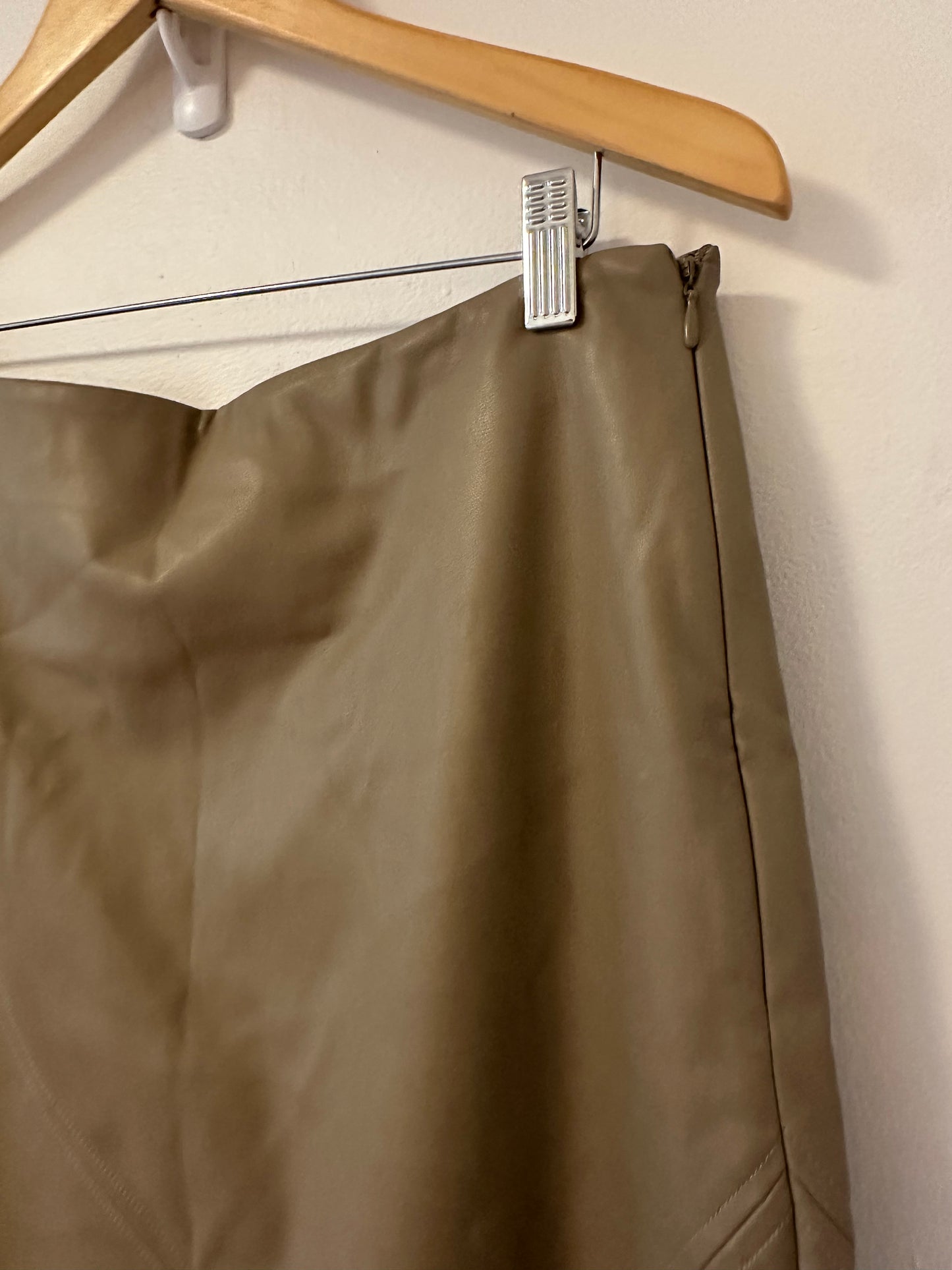 Topshop Faux Leather Tan Pencil Midi Skirt | Size 10