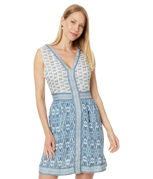 NWT Faherty Macey Blue and White Sleeveless Linen Dress | Size XL