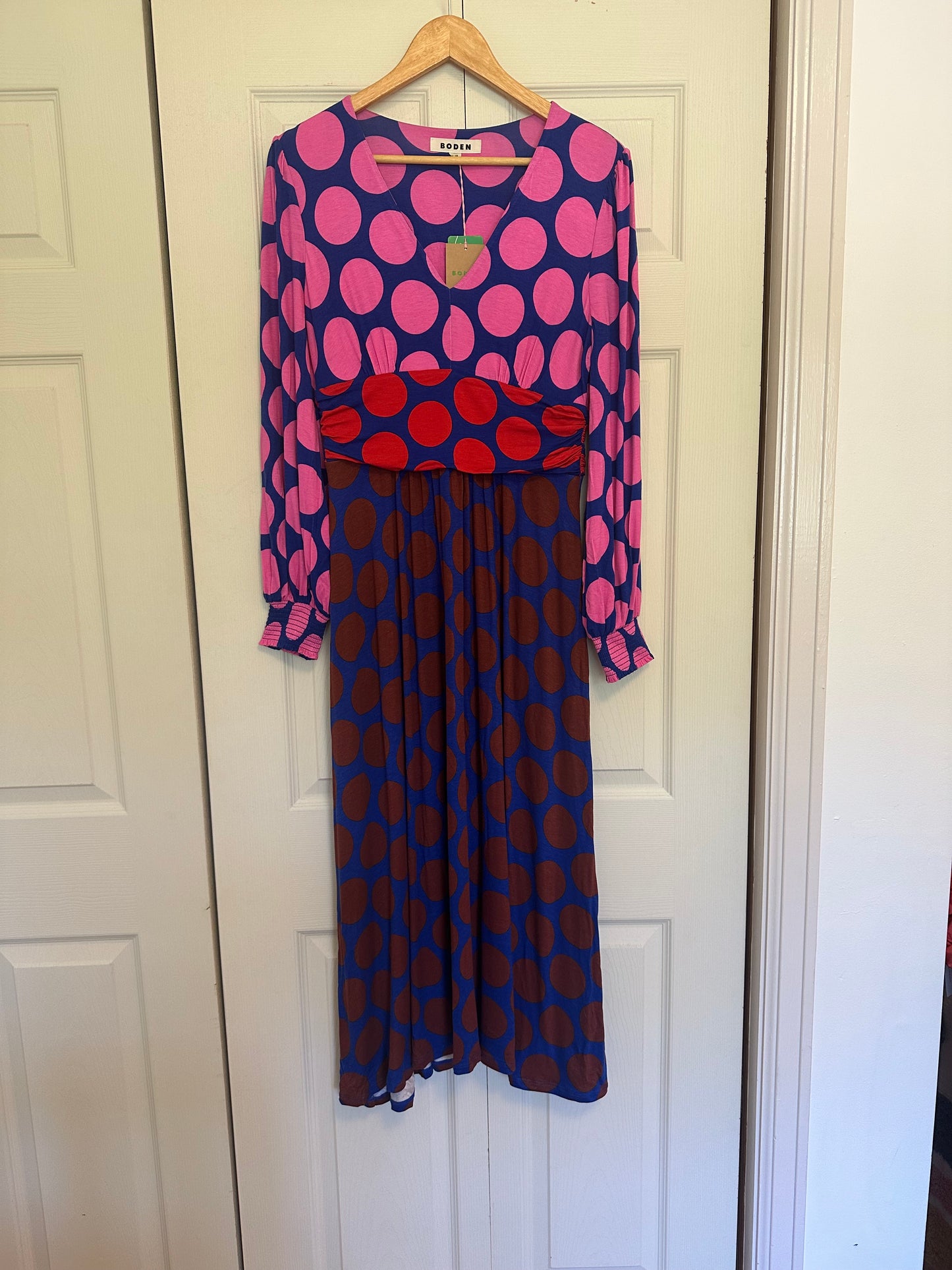 NWT Boden Daphne Jersey Maxi Dress in Pink Tourmaline, Large Spot - Size 8