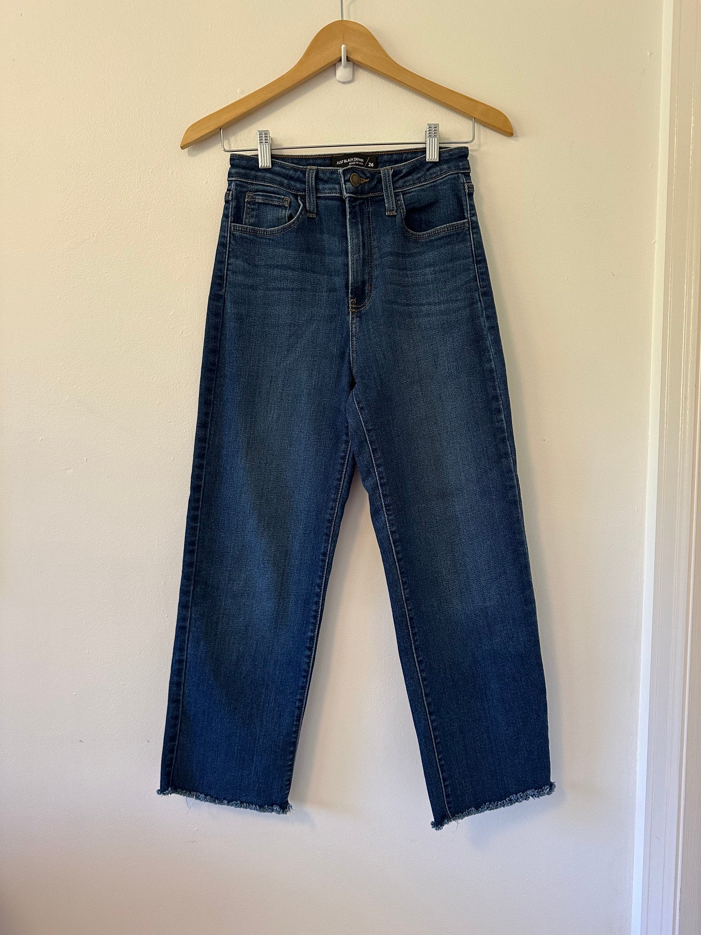 Just Black Vintage Straight Leg Raw Hem Jeans in Deep Blue | Size 26