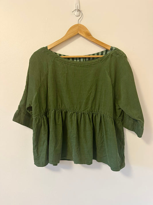 Maeve Anthropologie Maria Corduroy Olive Green Babydoll Blouse | Size XSP