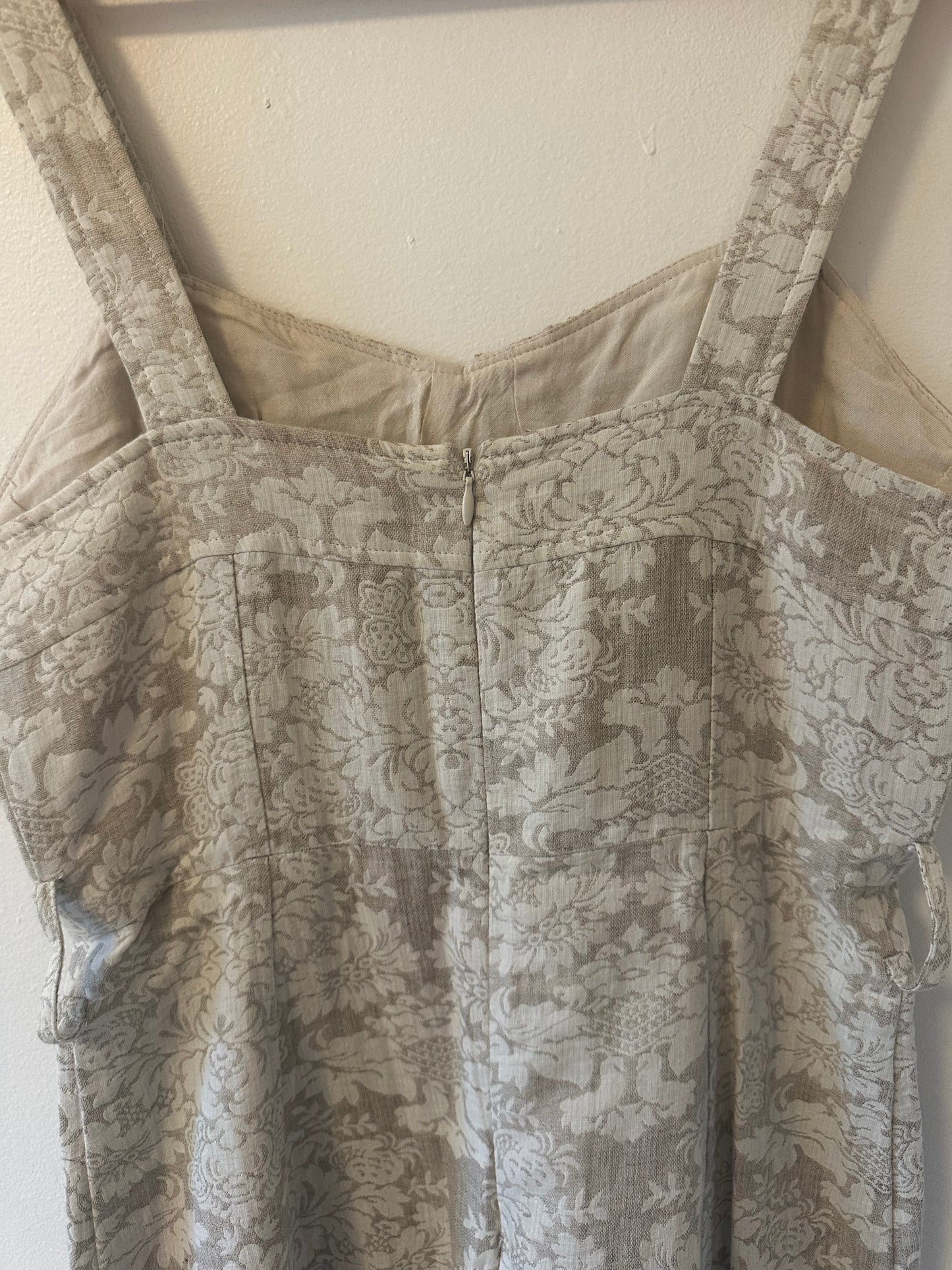 J.O.A. Cream and Beige Floral Linen and Cotton Mini Dress | Size Small